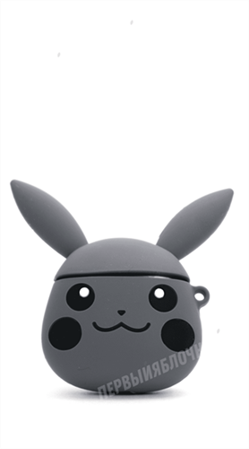 Защитный чехол для AirPods, силиконовый, Пикачу объёмный с кольцом, серый 4665299802771 - фото 10578