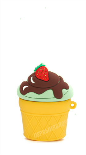 Защитный чехол для AirPods, силиконовый, мороженое объёмный с кольцом, фиолетовый 4665299802764 - фото 10584