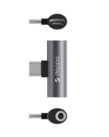 Адаптер Deppa USB-C - 3.5mm + USB-C, графит 73129 - фото 76728