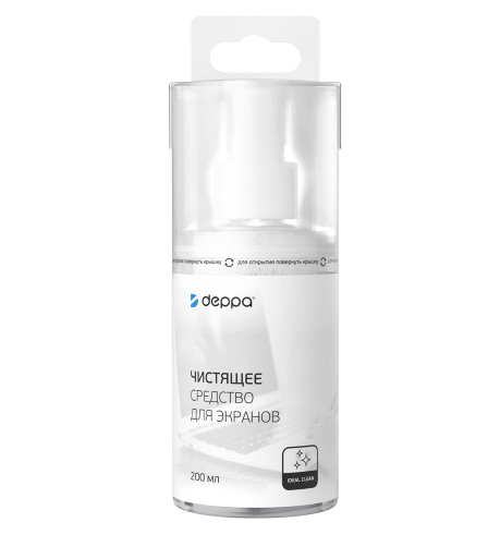 Средство для очистки экранов телевизоров и мониторов с салфеткой из микроволокна, 200мл, Deppa 48001 - фото 77448