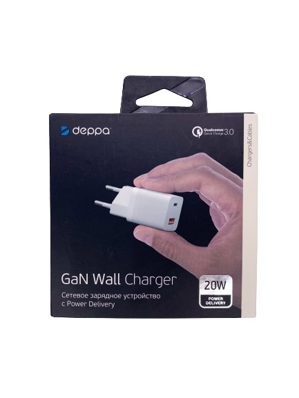 Сетевое зарядное устройство Deppa USB-C+USB-A, PD, GaN, 20w, белый 11410 - фото 77778