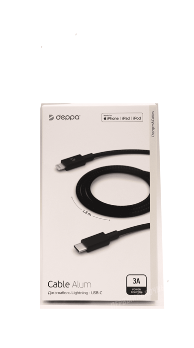 Кабель Lightning - USB-C, MFI, 3A, 1.2M, алюминий/нейлон, графит 72320 - фото 77914