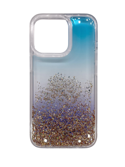 Чехол для iPhone 13 Pro DFANSDESIGN, прозрачный с блестками, синий 4665299807288 - фото 77980