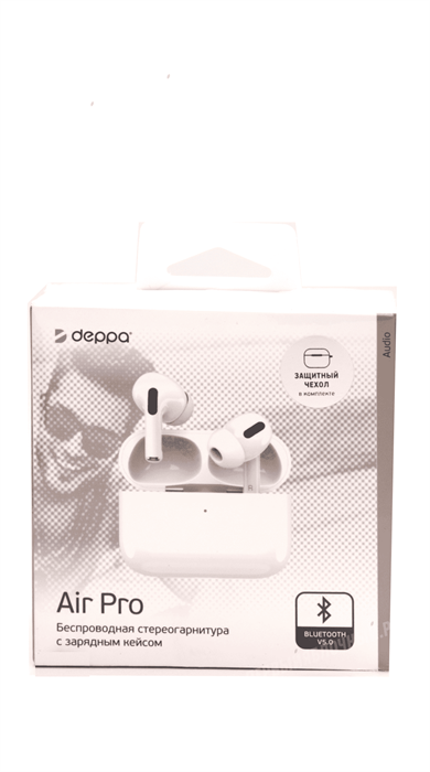 Беспроводные наушники с микрофоном Deppa Air Pro, TWS, BT 5.0, зарядный футляр 250 mAh, БЗ, белый 44167 - фото 78416