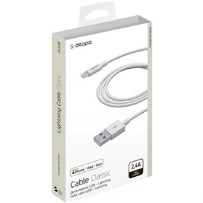 Кабель Lightning to USB MFI, Deppa (1.2M), белый 72128