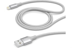 Дата-кабель USB - 8-pin для Apple, алюминий/нейлон, MFI, 1.2м, серебро, Deppa 72187
