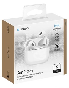 Беспроводные наушники с микрофоном Deppa Air Nova, TWS, BT 5.1, зарядный футляр 300 mAh, Qi, белый 4665299807856