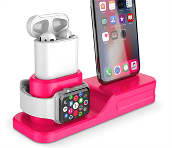 Подставка 3в1 для iPhone, AirPods и Watch силиконовая, NN, розовый